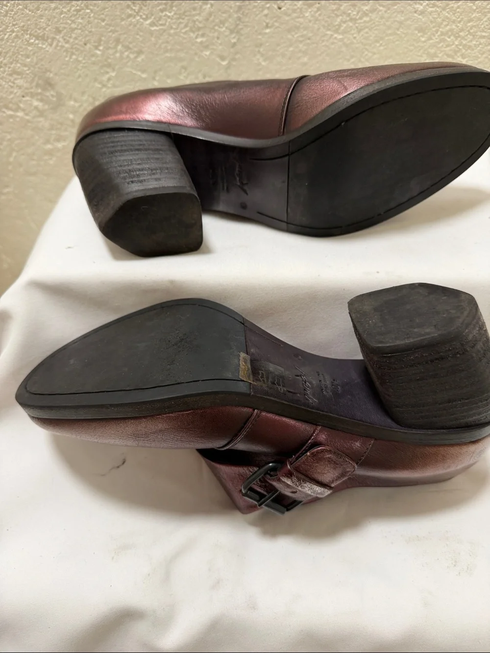 Marsell Metallic Bordeaux Buckle Block-Heel Shoes